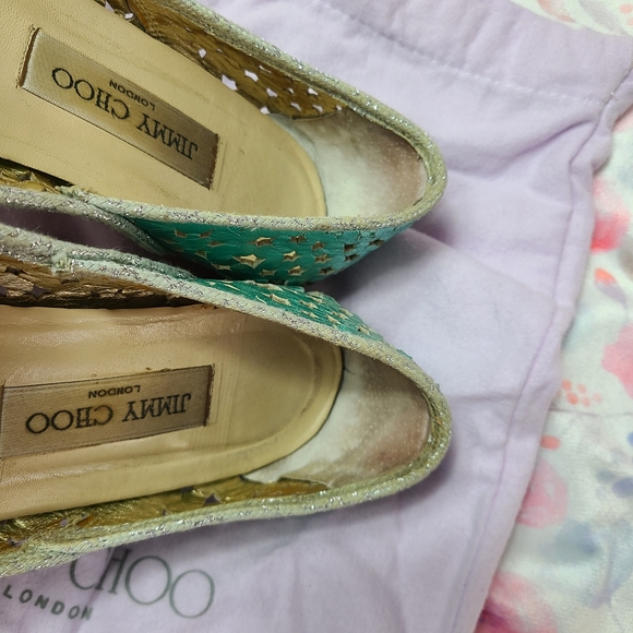 JIMMY CHOO ๐ฆ vintage peacock metallic cosmic stars cut out square toe flats ๐ฆ - Picture 8 of 15